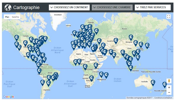 cartographie interactive des services des CCIFI dans le monde